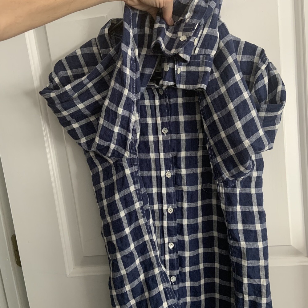Linen Blue White Check Button up Shirt  Pkt Camixa by Celina Di Pisa Sz XXL - Picture 8 of 12